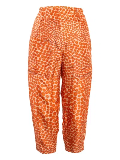 Pre-owned Stella Mccartney Silk Floral-print Trousers In Orange