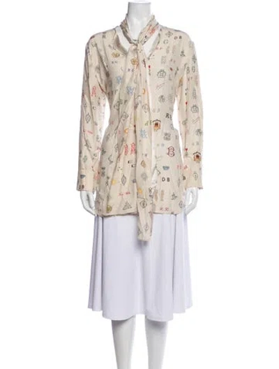 Pre-owned Stella Mccartney Silk Graphic Print Blouse In Neutrals