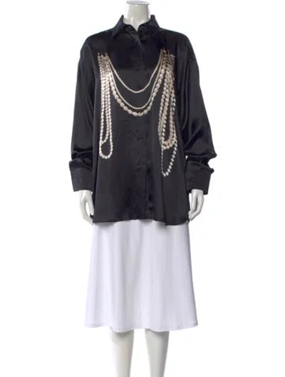 Pre-owned Stella Mccartney Silk Graphic Print Button-up Top In Black