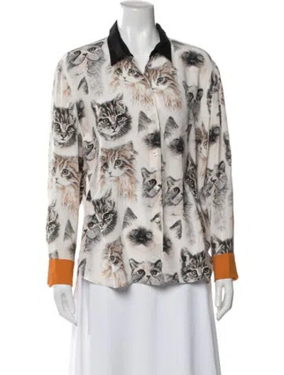 Pre-owned Stella Mccartney Silk Graphic Print Button-up Top In White