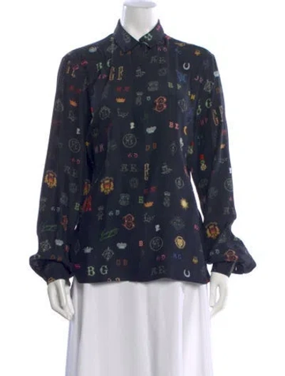 Pre-owned Stella Mccartney Silk Graphic Print Top In Blue