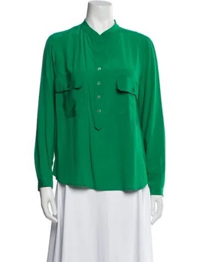 Pre-owned Stella Mccartney Silk Long Sleeve Button-up Top In Green