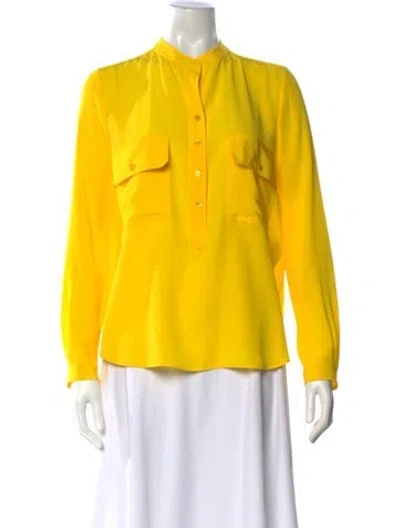 Pre-owned Stella Mccartney Silk Mock Neck Blouse In Yellow
