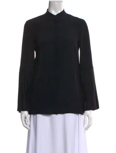 Pre-owned Stella Mccartney Silk Mock Neck Button-up Top In Black