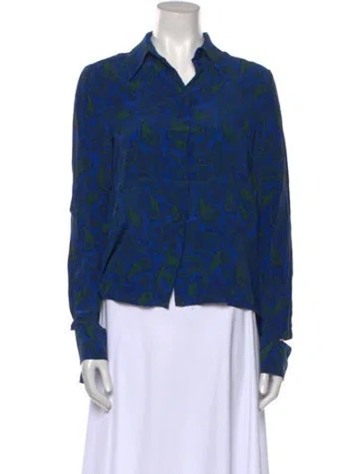 Pre-owned Stella Mccartney Silk Paisley Print Button-up Top In Blue