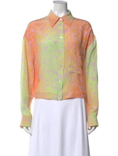 Pre-owned Stella Mccartney Silk Patterned Button-up Top In Orange