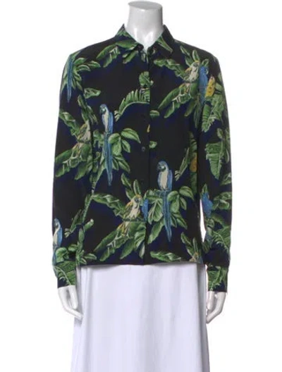 Pre-owned Stella Mccartney Silk Printed Button-up Top In Black