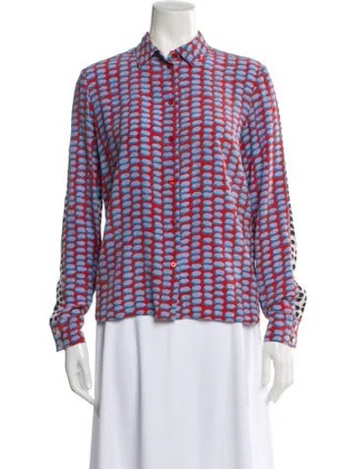 Pre-owned Stella Mccartney Silk Printed Button-up Top In Blue