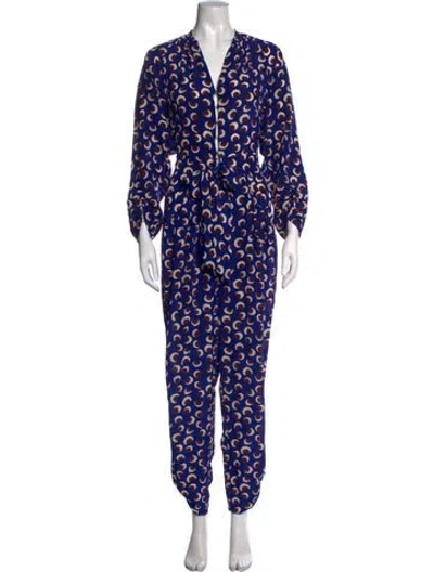Pre-owned Stella Mccartney Silk Printed Jumpsuit In Blue