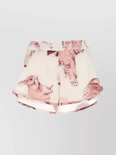 Stella Mccartney Silk Satin Animal Print Shorts In Pastel