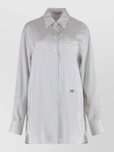 Stella Mccartney Silk Shirt Long Sleeves Pocket Stripe Pattern In Gray