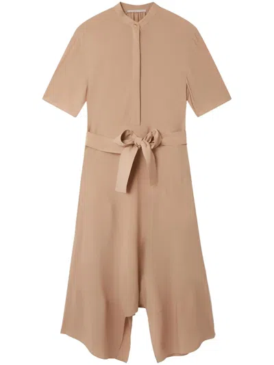 Stella Mccartney Silk Crepe De Chine Midi Dress With Tie Belt In Neutrals