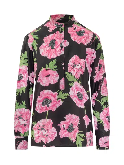 Stella Mccartney Silk Shirt With Stampaint In Multi