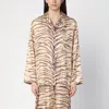 Stella Mccartney Womens Natural Animal-print Long-sleeved Silk Shirt In Beige