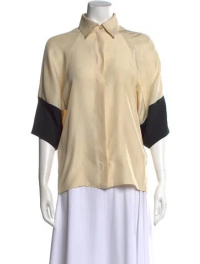 Pre-owned Stella Mccartney Silk Three-quarter Sleeve Button-up Top In Neutral