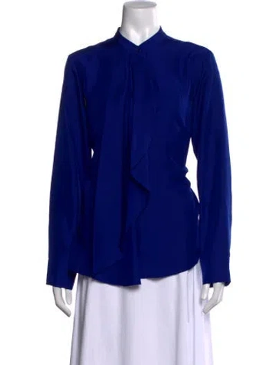 Pre-owned Stella Mccartney Silk Tie Neck Blouse In Blue