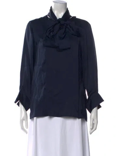 Pre-owned Stella Mccartney Silk Tie Neck Blouse W/ Tags In Blue