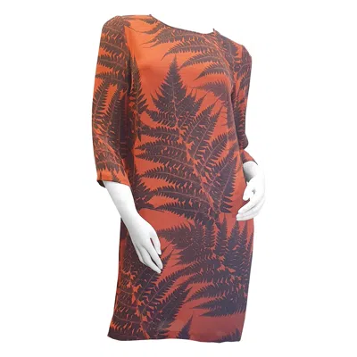 Pre-owned Stella Mccartney Silk Tropical Plant Cocktail Dress In Orange And Marron Colours