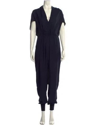 Pre-owned Stella Mccartney Silk V-neck Jumpsuit In Blue