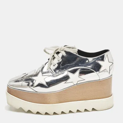 Pre-owned Stella Mccartney Silver Faux Leather Elyse Star Platform Sneakers Size 37