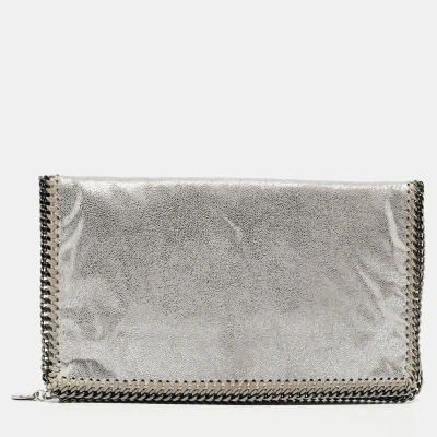 Pre-owned Stella Mccartney Silver Faux Leather Falabella Fold-over Clutch