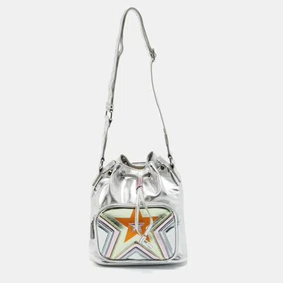 Pre-owned Stella Mccartney Silver Faux Leather Star Print Bucket Bag