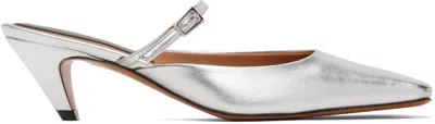 STELLA MCCARTNEY SILVER STELLA SPUR KITTEN HEELS