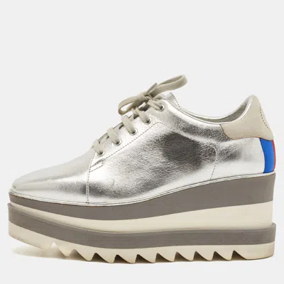 Pre-owned Stella Mccartney Silver/white Faux Leather Elyse Star Platform Derby Sneakers Size 36