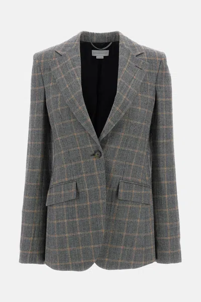 Stella Mccartney Single-breast Plaid Wool Jacket In Gray