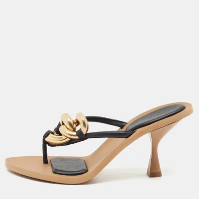 Pre-owned Stella Mccartney Size 36 Black Faux Leather Chain Link Thong Slide Sandals