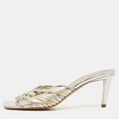 Pre-owned Stella Mccartney Size 36 Metallic Gold/silver Leather Knotted Strap Slide Sandals