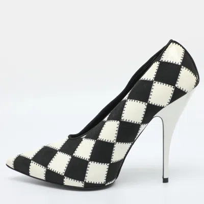 Pre-owned Stella Mccartney Size 36.5 Black/white Checkered Faux Patent Leather And Faux Suede Pumps
