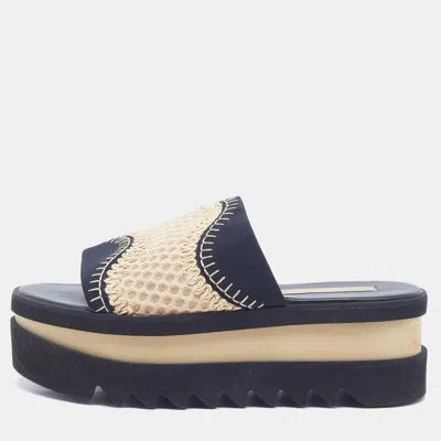 Pre-owned Stella Mccartney Size 38 Black/cream Fabric And Nylon Platform Sandals