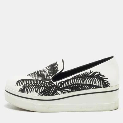 Pre-owned Stella Mccartney Size 38 White/black Leather Slip On Wedge Sneakers