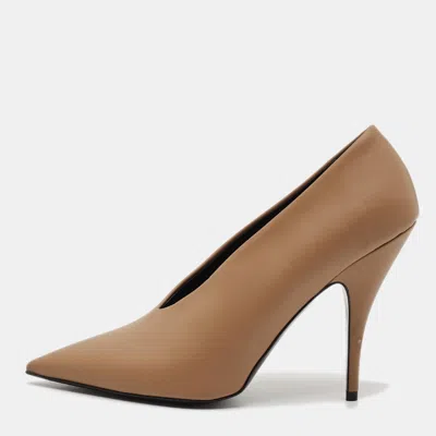 Pre-owned Stella Mccartney Size 38.5 Brown Faux Leather V Neck Pointed Toe Pumps