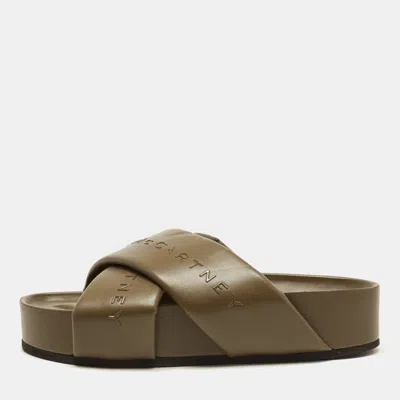 Pre-owned Stella Mccartney Size 39 Green Faux Leather And Fabric Platform Slides