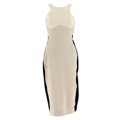 Pre-owned Stella Mccartney Size 6 Black Beige & Cream Polyamide Eastane Color Block Dress In White