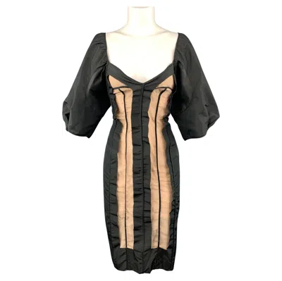 Pre-owned Stella Mccartney Size 6 Black Taffeta Inside Out Balloon Sleeve Cocktail Dress