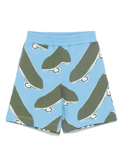 Stella Mccartney Kids' Skateboard-print Shorts In Blue