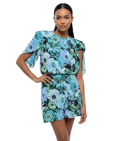 Stella Mccartney Sky Blue Floral Crew Neck Mini Dress