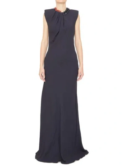 Stella Mccartney Sleeveless Black Dress With Chain Detail And Front Draping