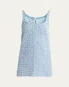 Stella Mccartney Sleeveless Distressed Boucle Denim Mini Dress In Light Blue