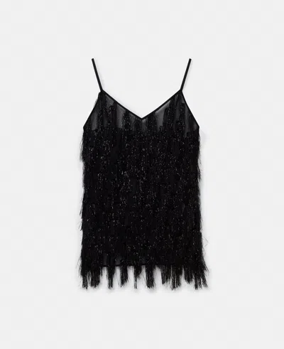 Stella Mccartney Sleeveless Glitter Tassel V-neck Top In Black