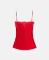 Stella Mccartney Sleeveless Lace Satin Top In Lipstick Red