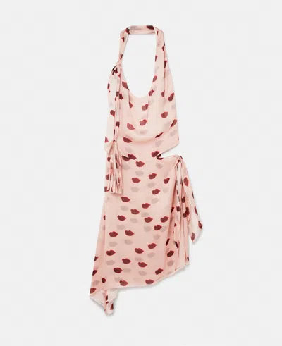 Stella Mccartney Sleeveless Lips Print Midi Dress In Dusty Pink And Red