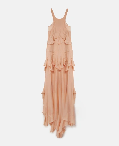 Stella Mccartney Sleeveless Tiered Silk Maxi Dress In Powder Peach