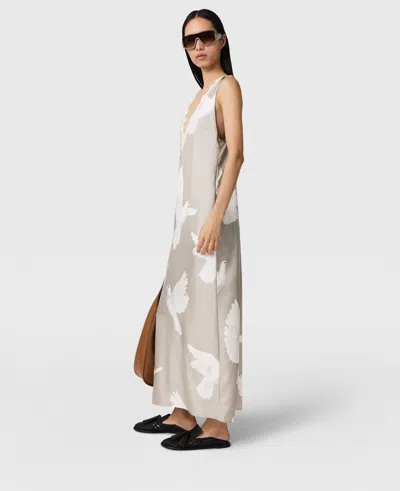 Stella Mccartney Sleeveless V-neck Dove Print Midi Dress In Beige/white