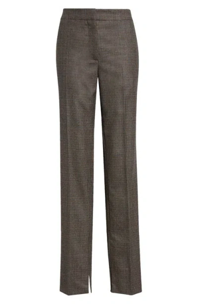 Stella Mccartney Slim Fit Check Split Hem Wool Pants In Camel/ Grey