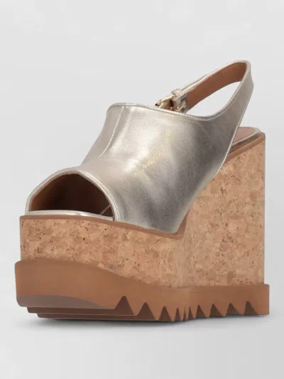 Stella Mccartney Slingback Platform Sandal Metallic Cork Wedge In Gray