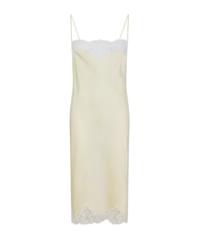 Stella Mccartney Iconic Lace-trimmed Satin Midi Dress In Neutral